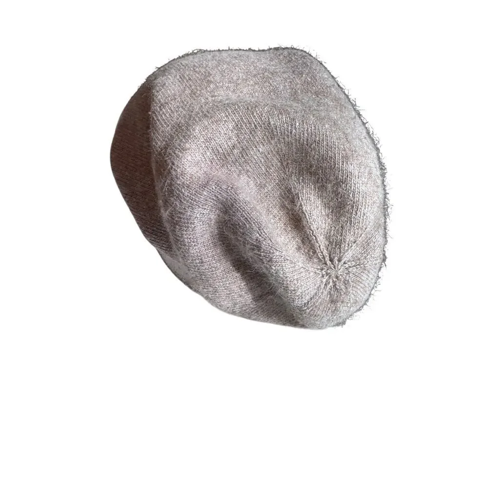 Jaxmonoy Slouchy Knit Beanie Hat Beige Tan Unisex Soft Stretch Minimalist Patch